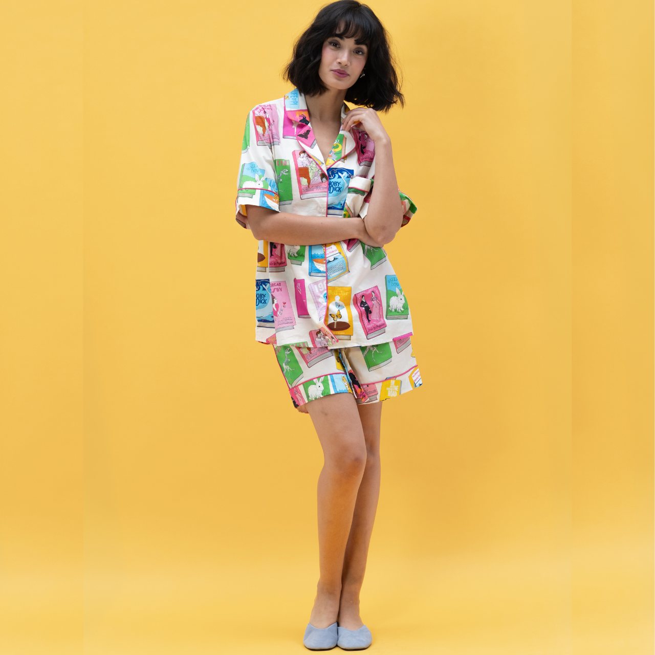 Book Covers Short Cotton Pyjama Set in Ivory