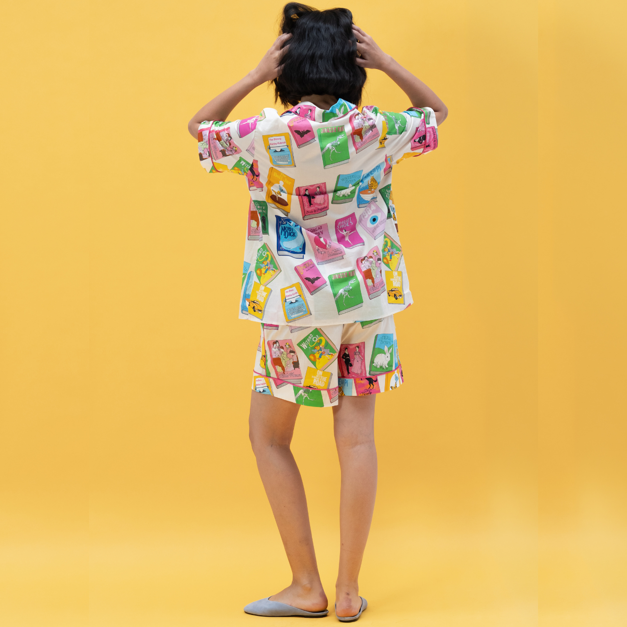Book Covers Short Cotton Pyjama Set in Ivory