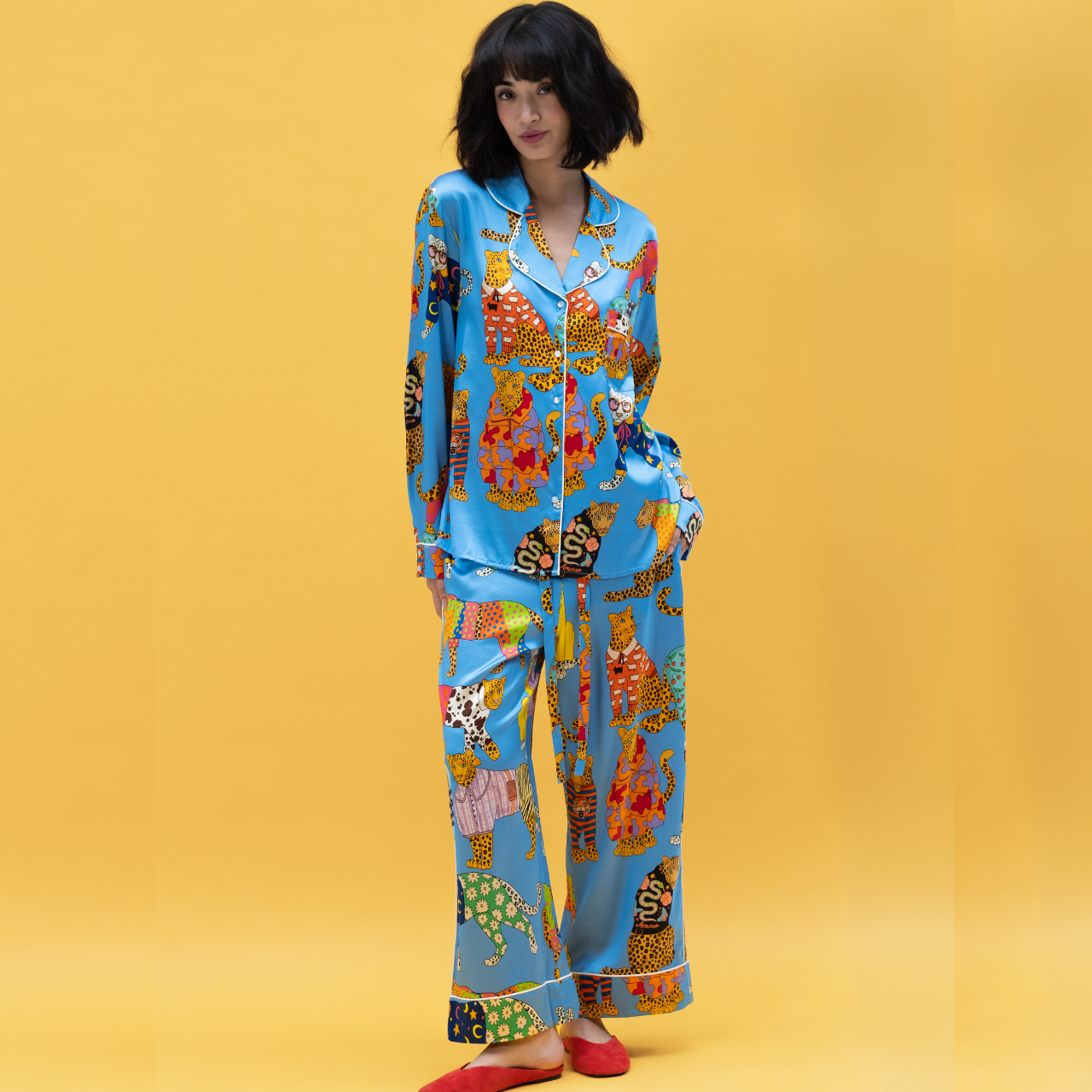 Leopards Can't Change Their Spots Silk Pyjamas in Cornflower Blue