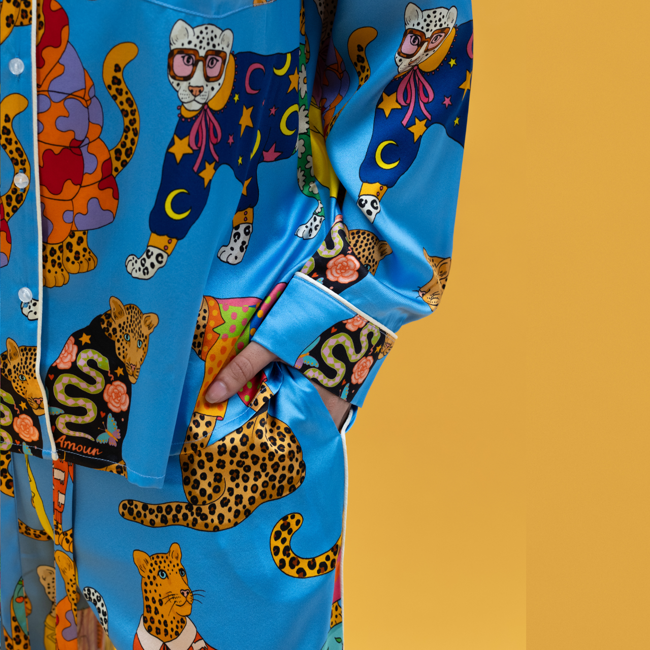 Leopards Can't Change Their Spots Silk Pyjamas in Cornflower Blue