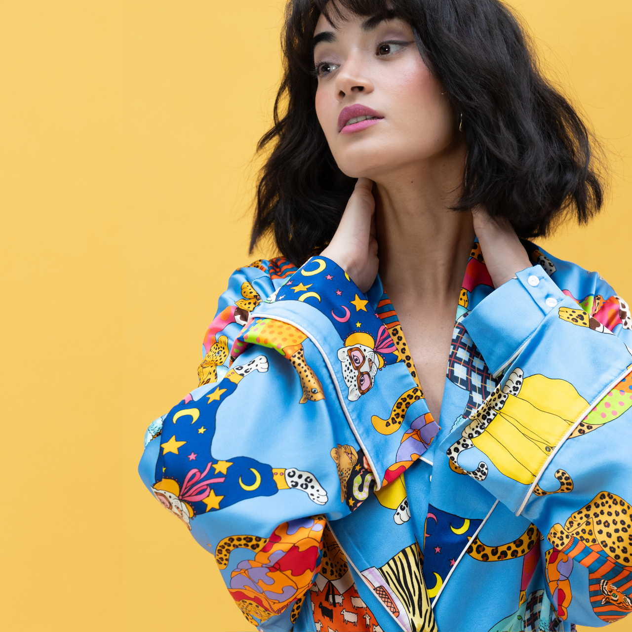 Leopards Can't Change Their Spots Long Silk Robe in Cornflower Blue