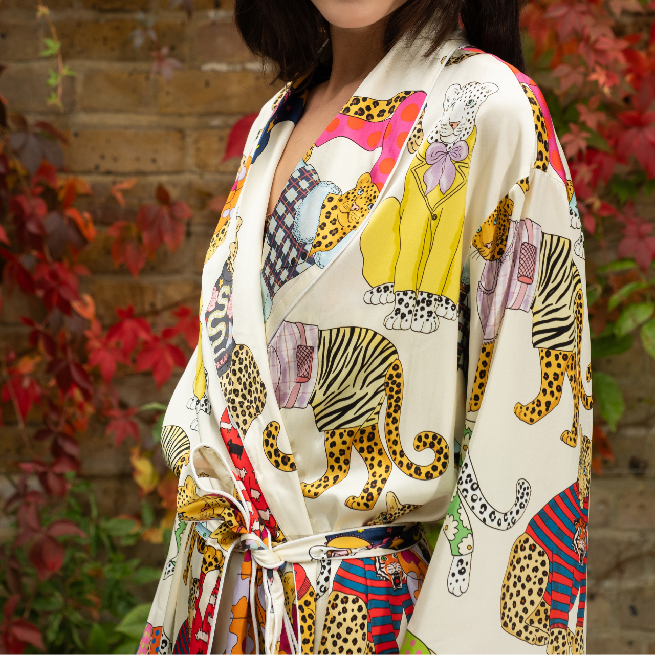 Leopards Can't Change Their Spots Long Silk Robe in Ivory