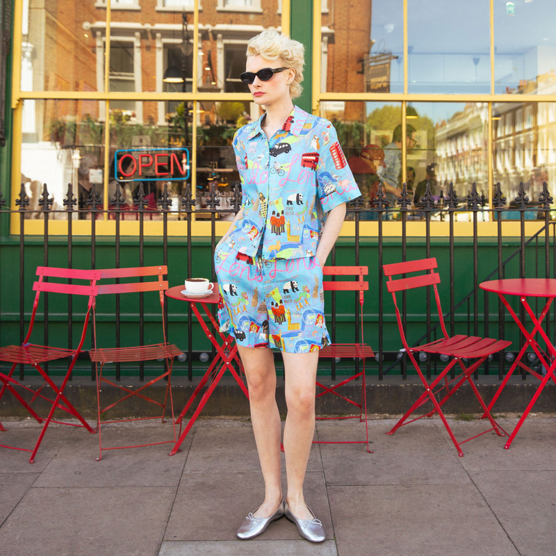 London Blue Short Linen Pyjama Set