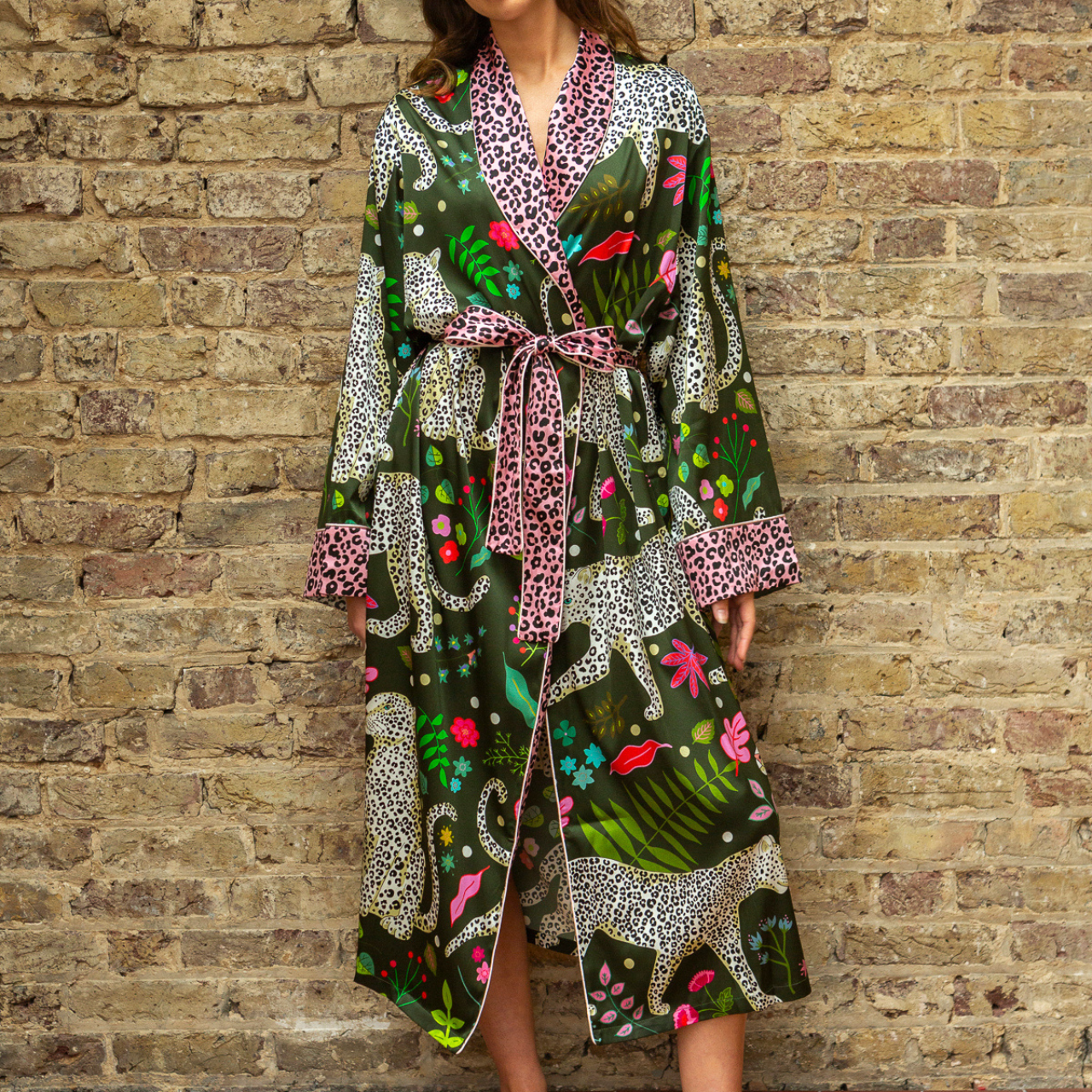 Snow Leopards Long Silk Robe