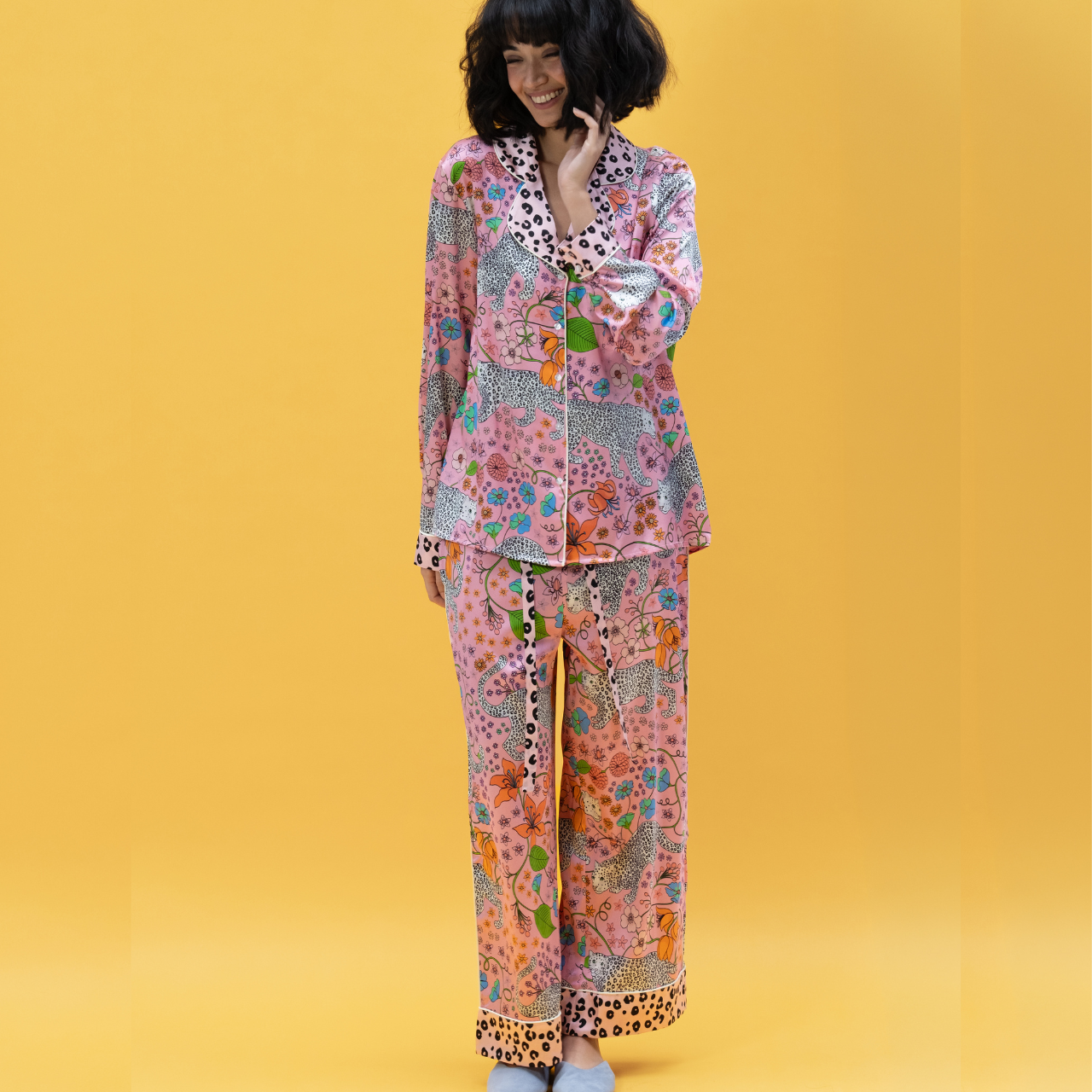 Snow Leopard Silk Pyjamas in Pink