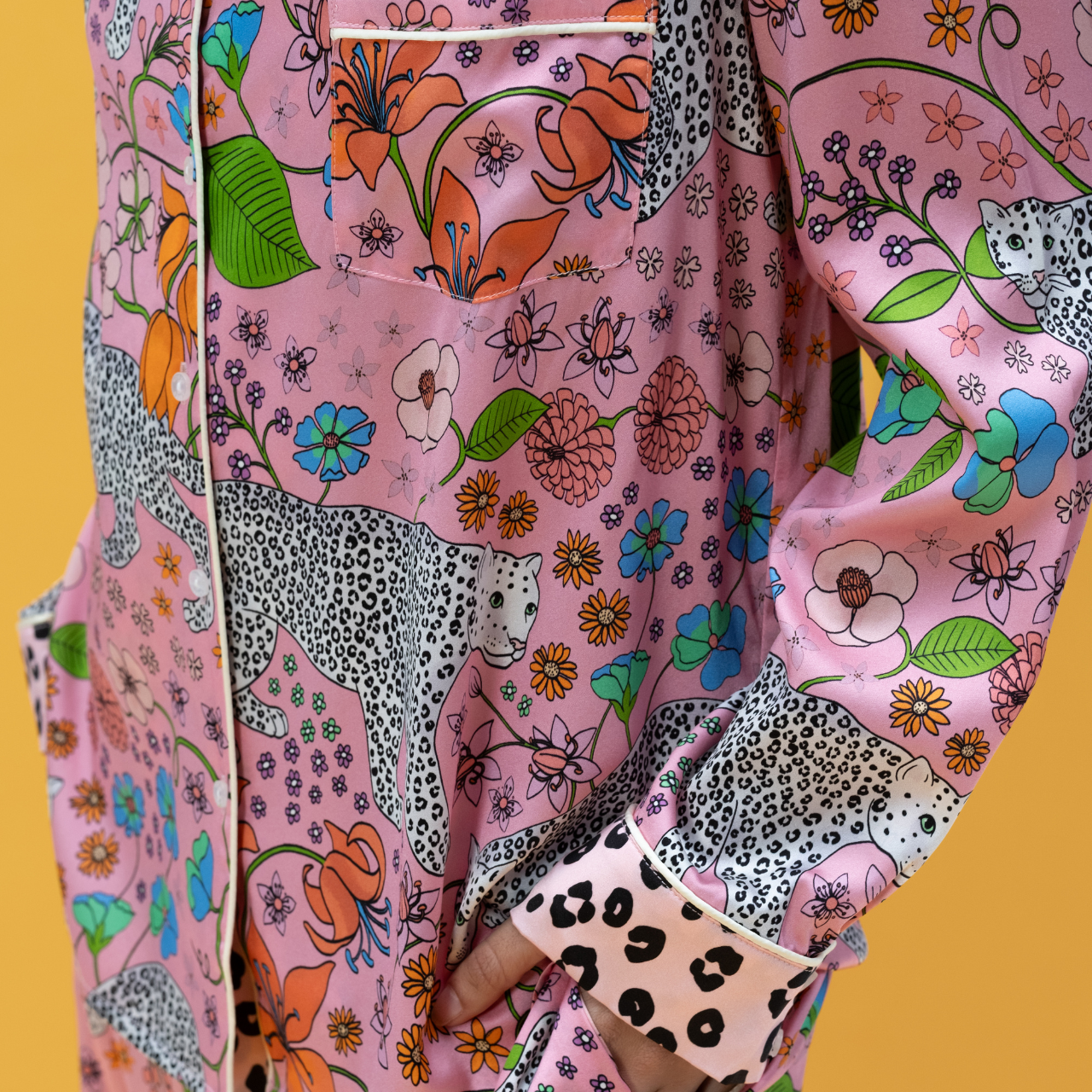 Snow Leopard Silk Pyjamas in Pink