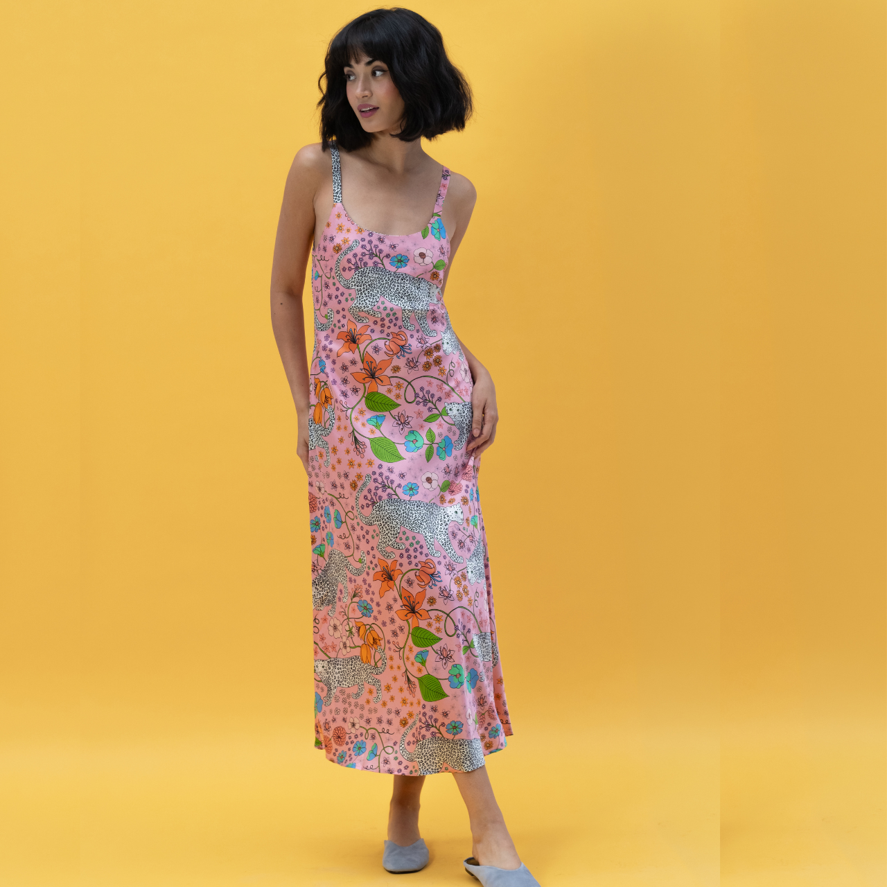 Snow Leopards Silk Slip in Pink