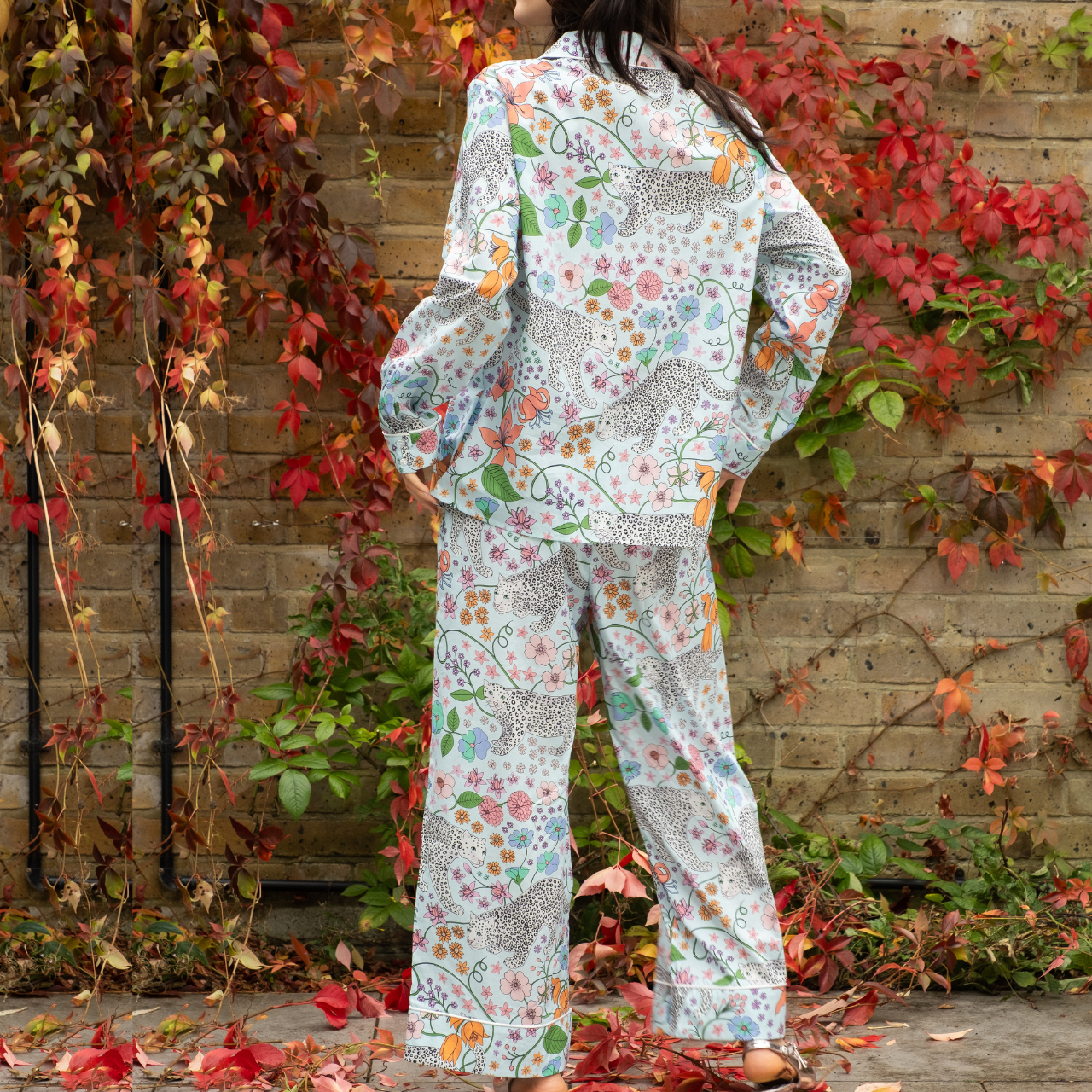 Snow Leopards Cotton Pyjamas in Pale Blue