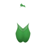 Ajourage Couture Plunging Back Halter Swimsuit in Green