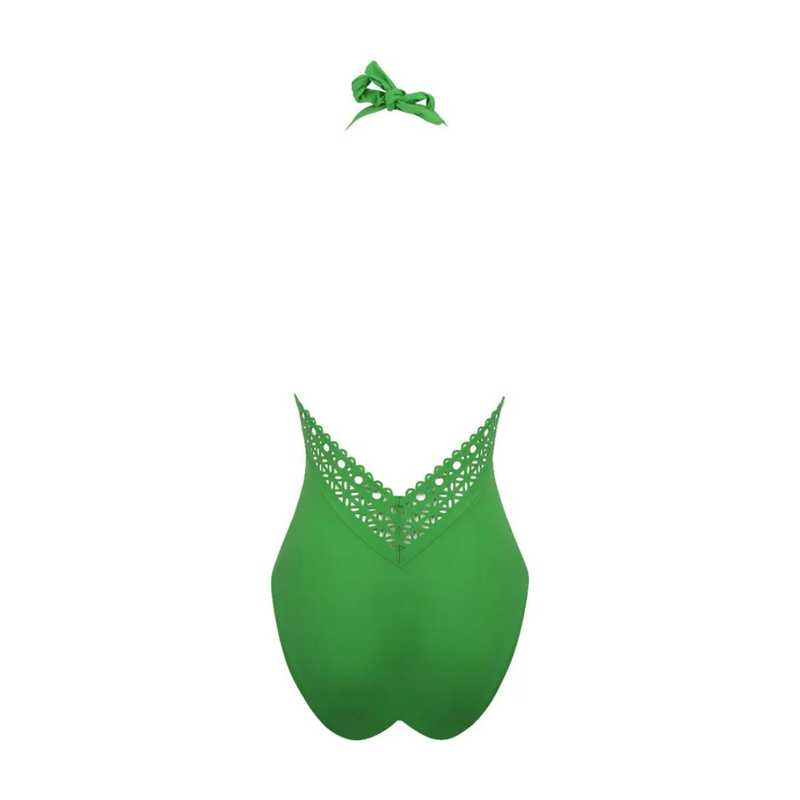 Ajourage Couture Plunging Back Halter Swimsuit in Green
