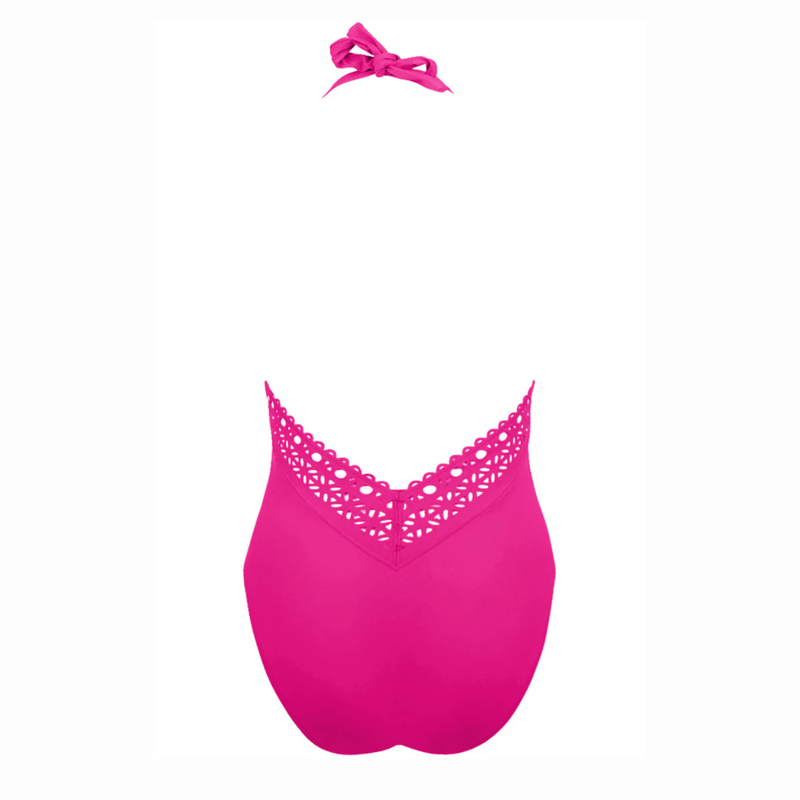 Ajourage Couture Plunging Back Halter Swimsuit in Fuchsia