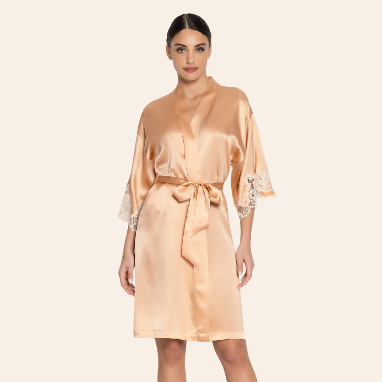 Splendeur Soie Mid-Length Silk Robe in Splendeur Peche