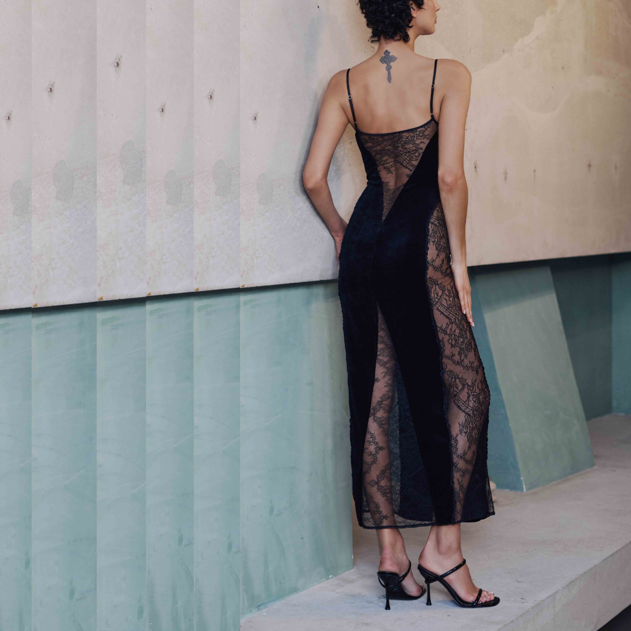 Billie Long Velvet and Lace Slip Dress