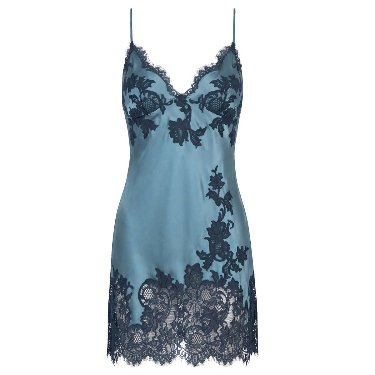 Desiree Silk and Lace Chemise Ocean/Nuit