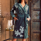 Sissy Fleece and Lace Robe in Ardoise and Natural
