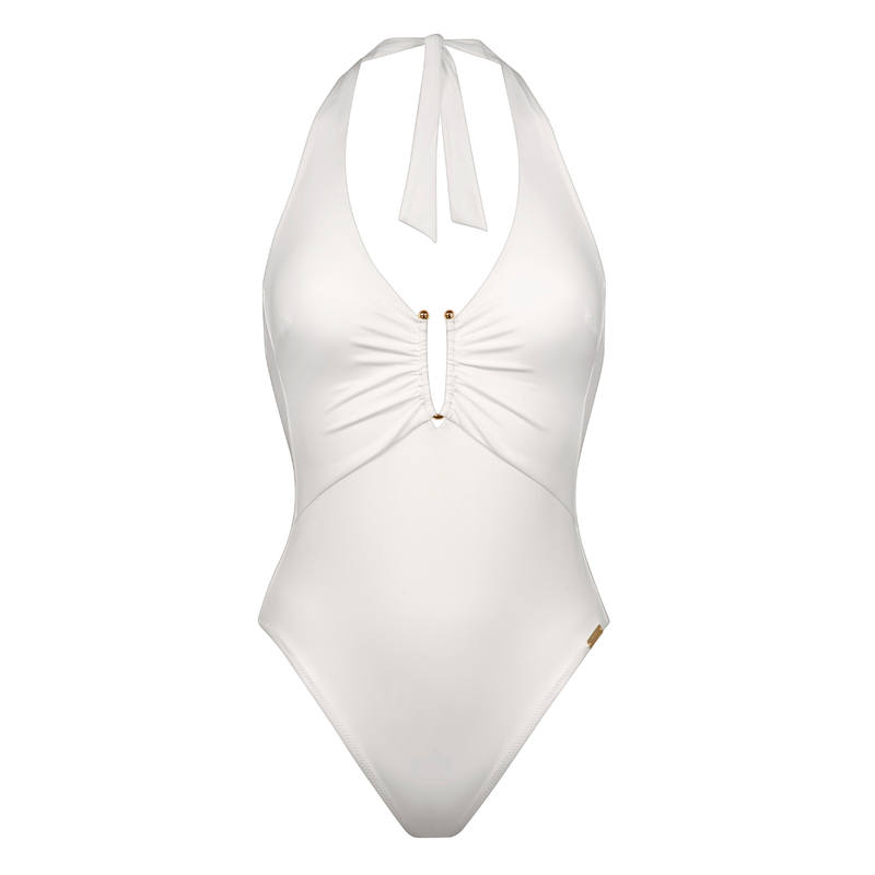 The White Collection Padded Halter Swimsuit in Natural White