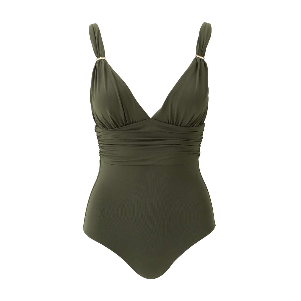 Panarea Olive Ruched V Neck Swimsuit