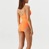 Panarea Ruched V Neck Swimsuit in Orange
