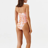 Sydney Adjustable Ruched Bandeau Swimsuit in Mirage Orange