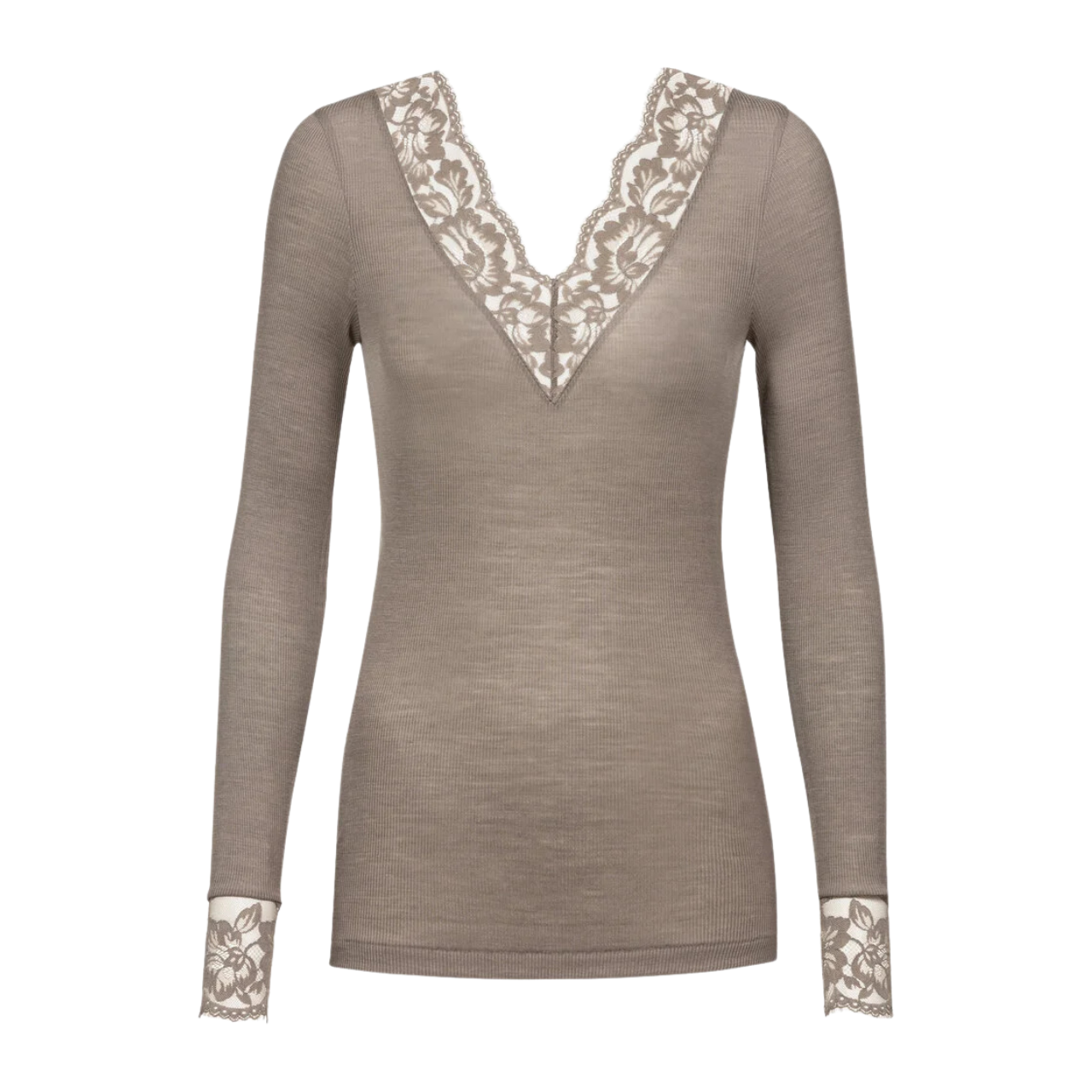 Serie Wool Love Long Sleeved V-Neck Top in Deep Taupe