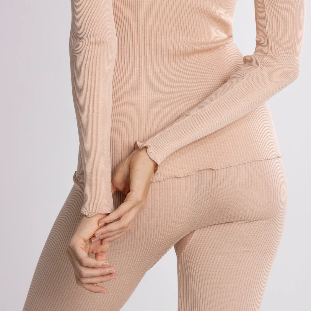Long-sleeved Top in Wool and Silk with Leavers Lace