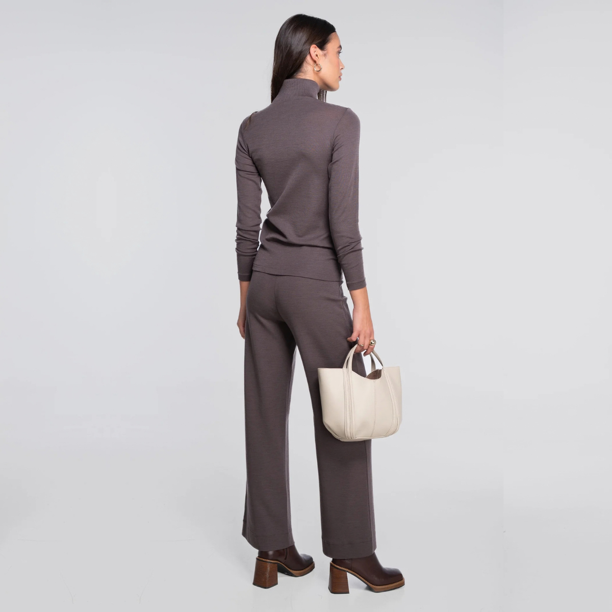 Wide-Leg Wool and Silk Trousers in Taupe
