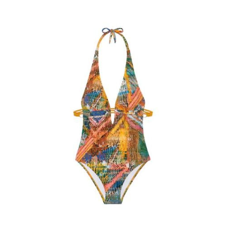 Guilia Deep V-Neck Swimsuit in Masai Print