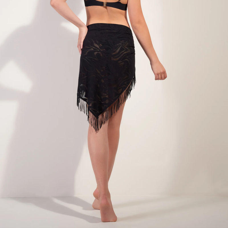 Trudy Lace Fringed Pareo in Noir