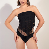 Trudy Lace Fringed Pareo in Noir