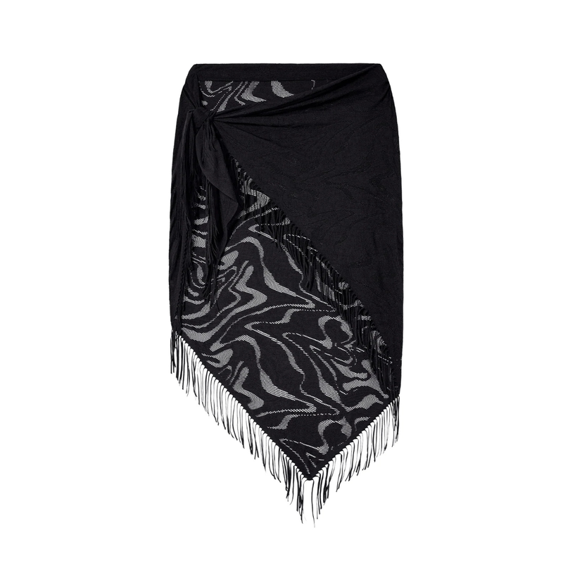 Trudy Lace Fringed Pareo in Noir