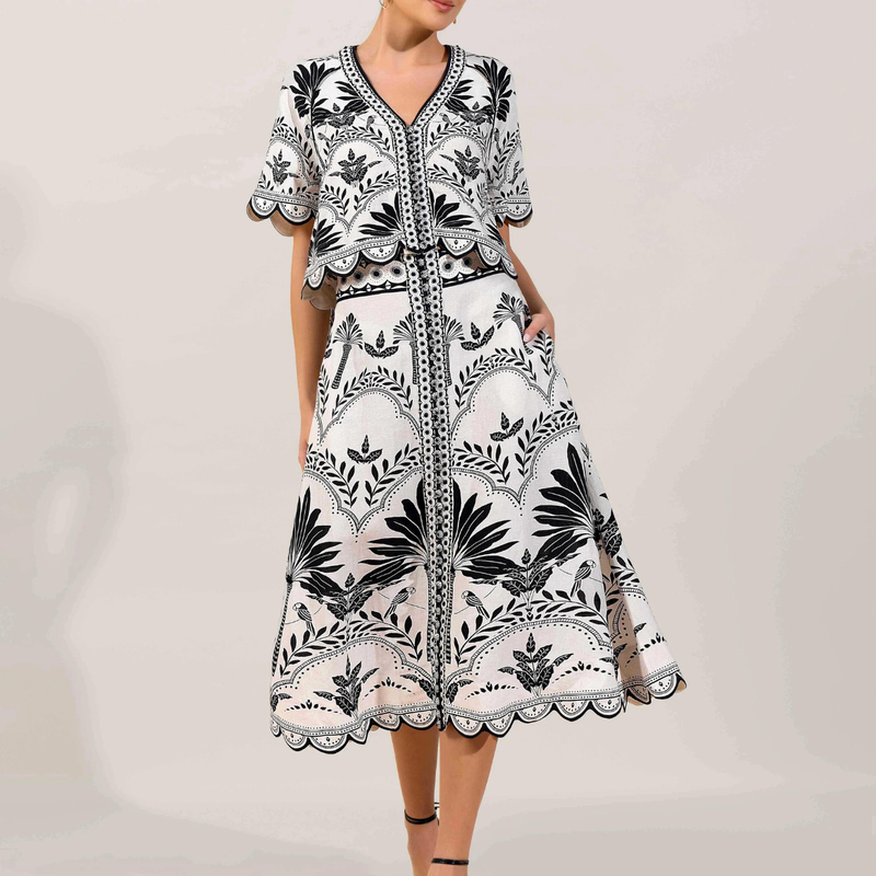 Simmi Top in Onyx Black Contrast Palms