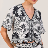 Simmi Top in Onyx Black Contrast Palms