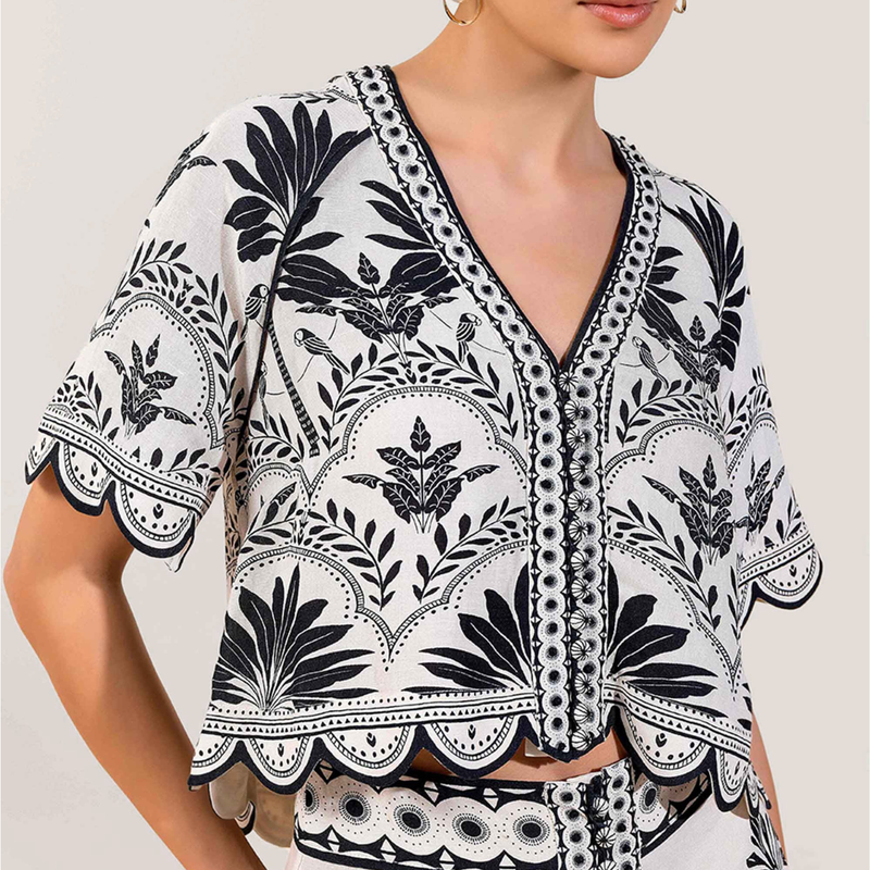 Simmi Top in Onyx Black Contrast Palms