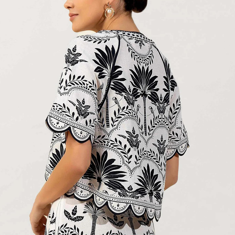 Simmi Top in Onyx Black Contrast Palms
