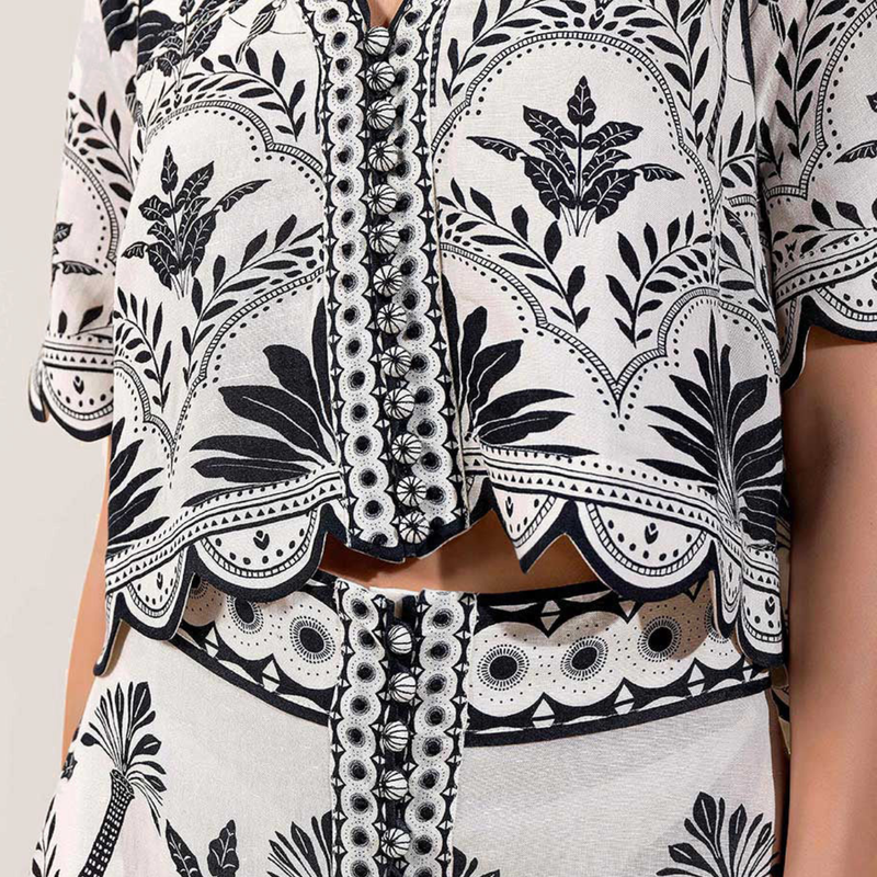 Simmi Top in Onyx Black Contrast Palms