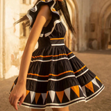 Tricolour Mini Poplin Short Dress