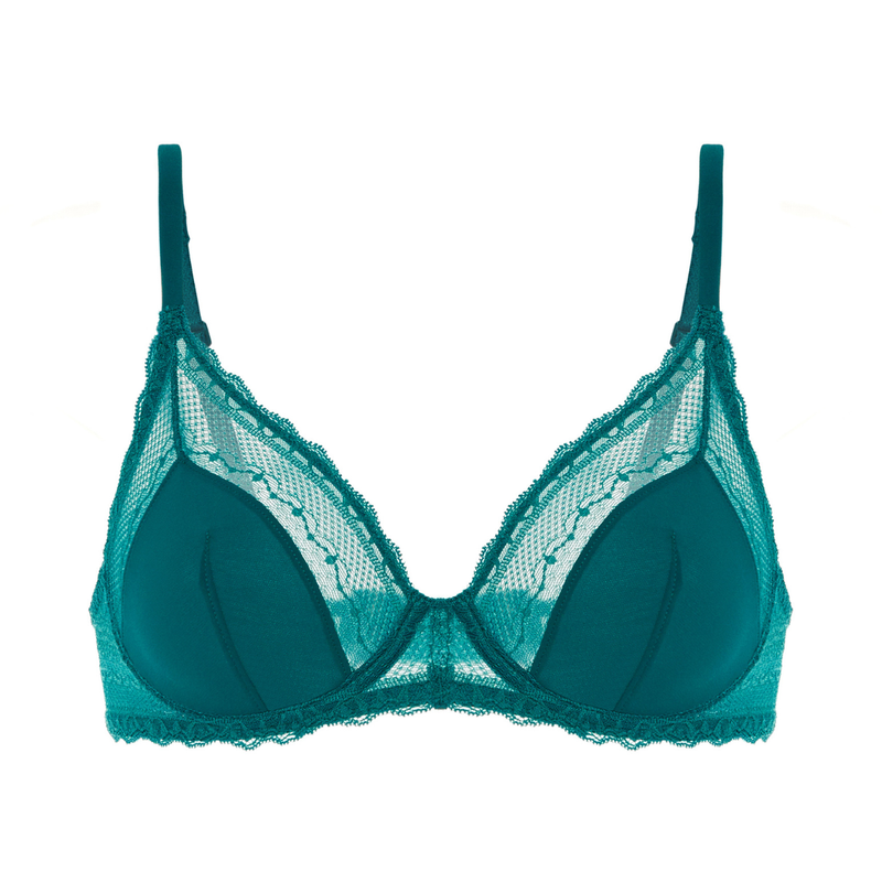 Destinee Plunging Underwired Bra in Pavo Blue