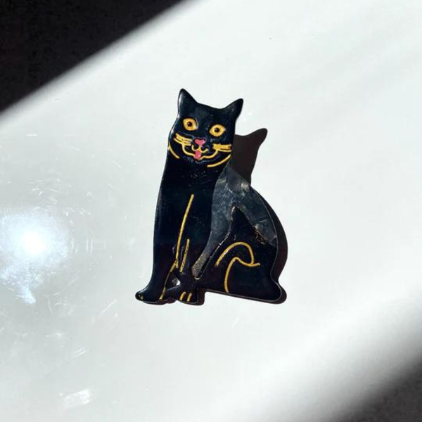 Hand Painted Black Cat Barrette Hair Clip