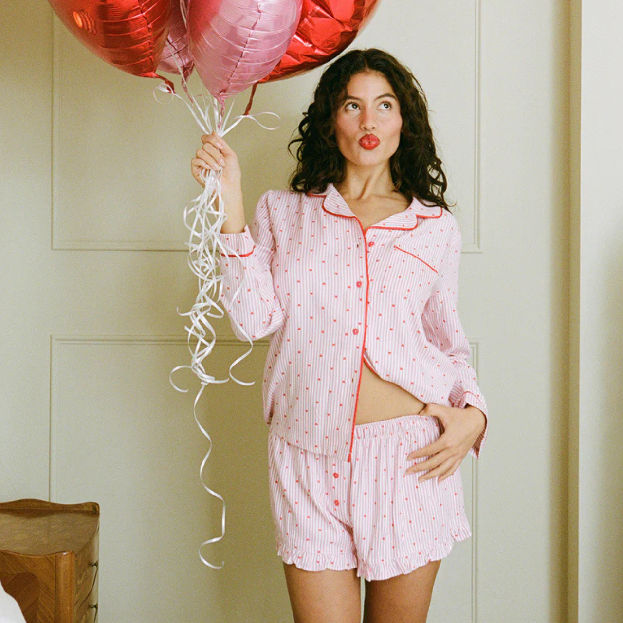 Soft Woven Frill Pyjama Set - Hearts