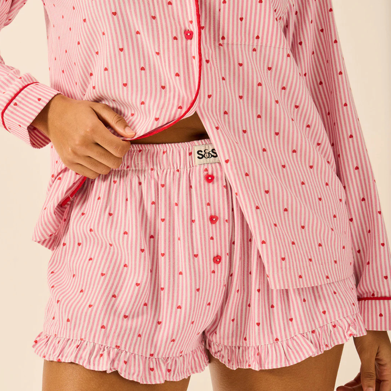 Soft Woven Frill Pyjama Set - Hearts