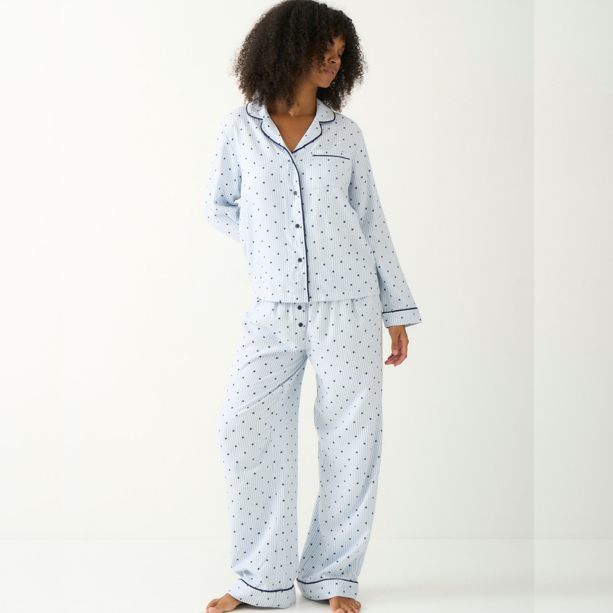 Long Pyjama Set - Stripe & Shine Blue