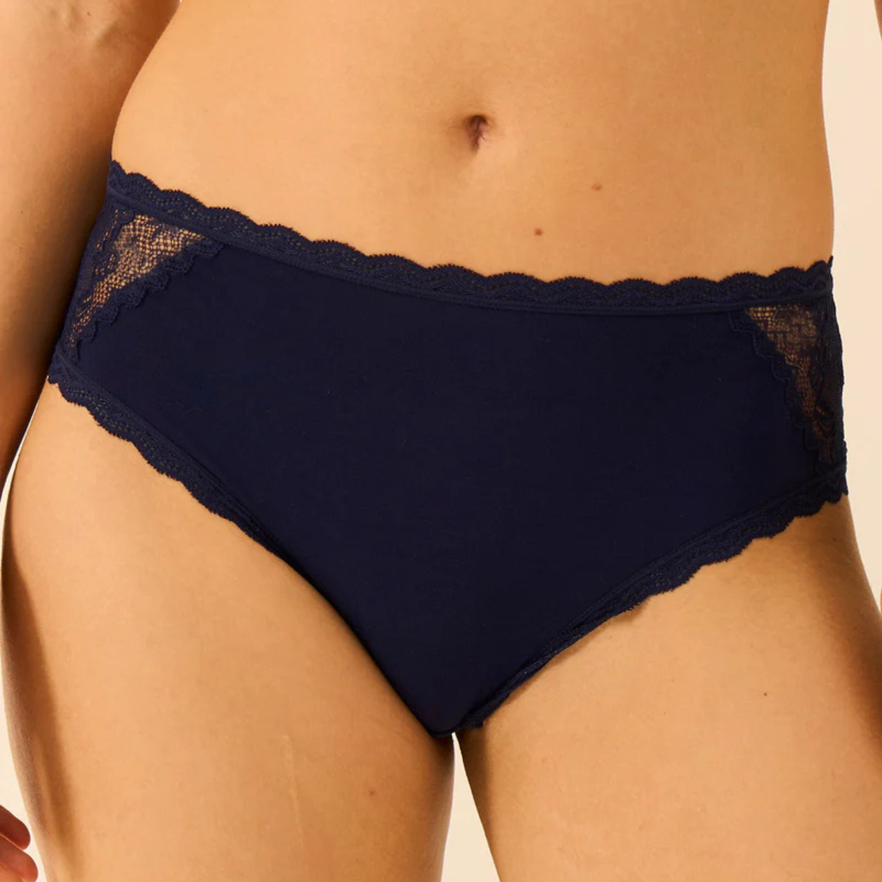 Eco Lace High Rise Knicker in Navy