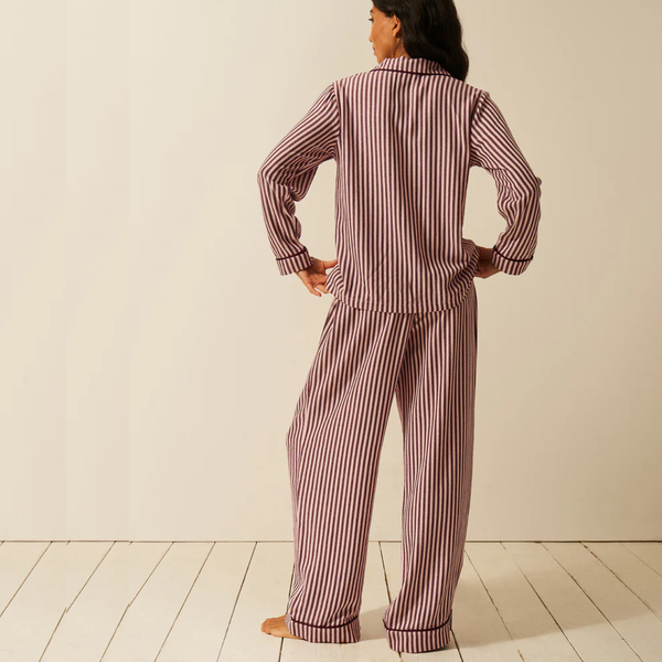 Soft Brushed Woven Long Pyjama Set in Black Cherry