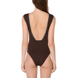Coral Embroidered Swimsuit in Brown