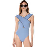 Coral Embroidered Swimsuit in Sky Blue