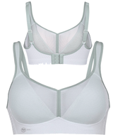 Anita Air Control Sports Bra, Firm Control, grey and white, Padded foam cups, mesh fabric. Caroline Randell.