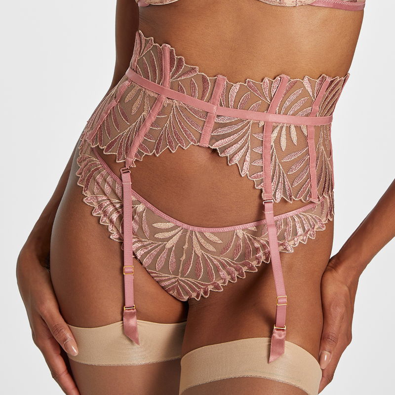 Sensory Illusion Suspender Belt in Silk Rose