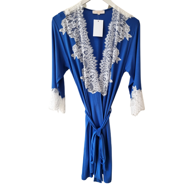 Jessica Modal Robe in Cobalt Blue White
