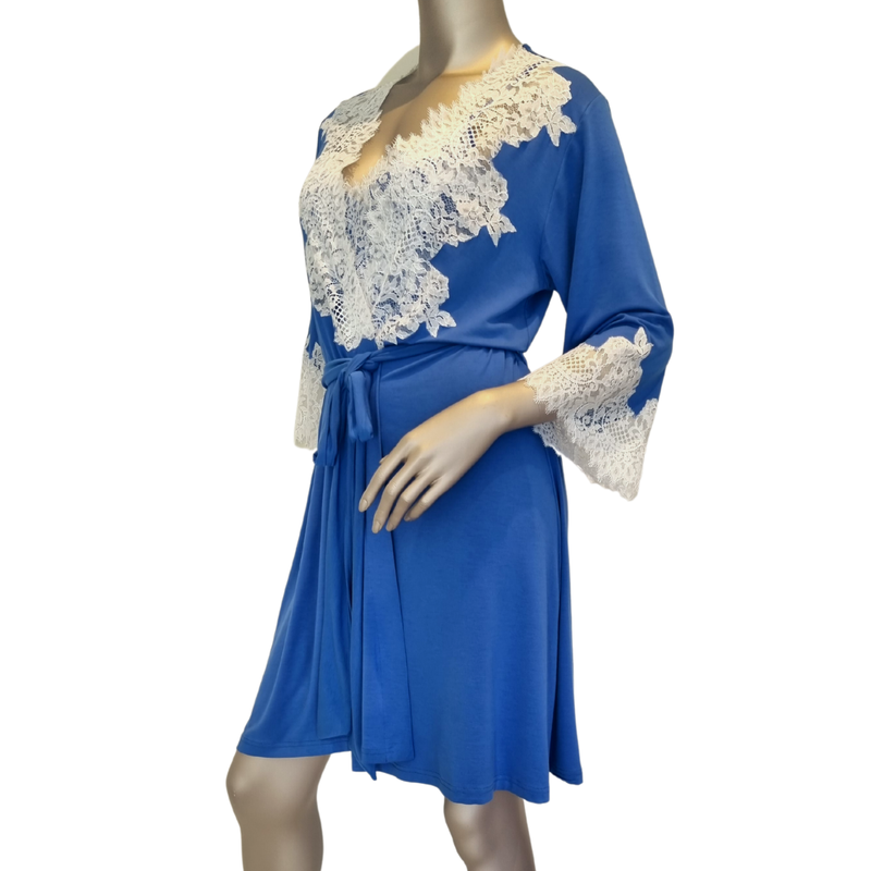 Jessica Modal Robe in Cobalt Blue White