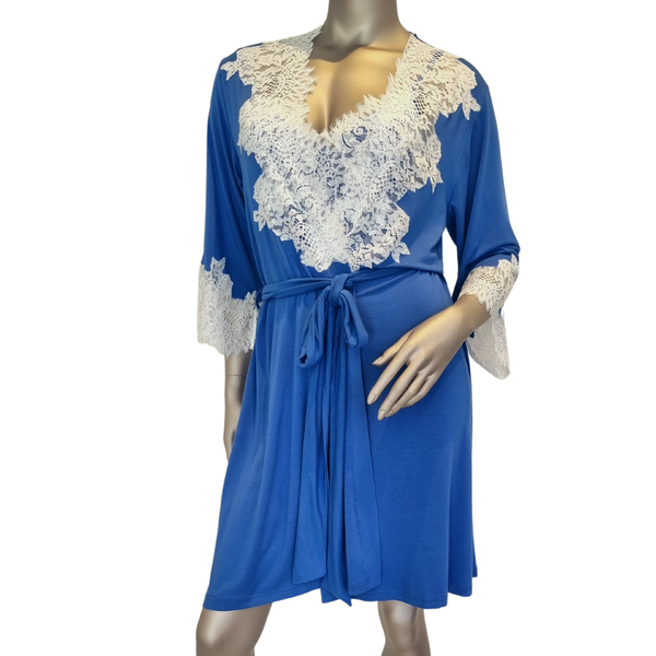 Jessica Modal Robe in Cobalt Blue White